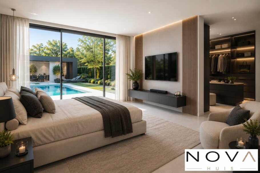 Modern interieur van de levensloopbestendige kubistische woning K-397 van NOVA HUIS