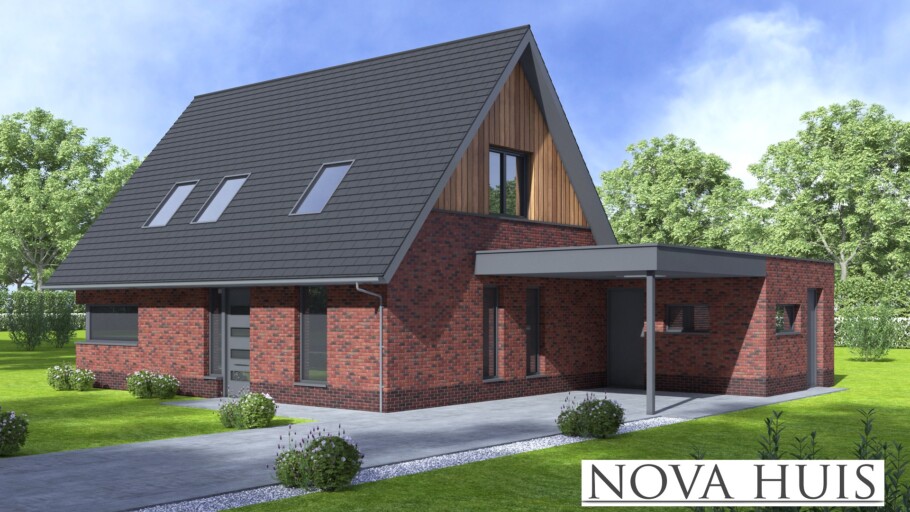 Moderne woning met zadeldak en carport – NOVA HUIS type 142
