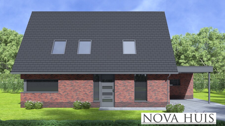 Moderne woning met zadeldak en carport – NOVA HUIS type 142