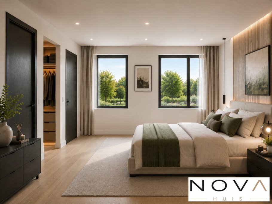 Modern interieur van kubistische villa K-377 met luxe leefruimten