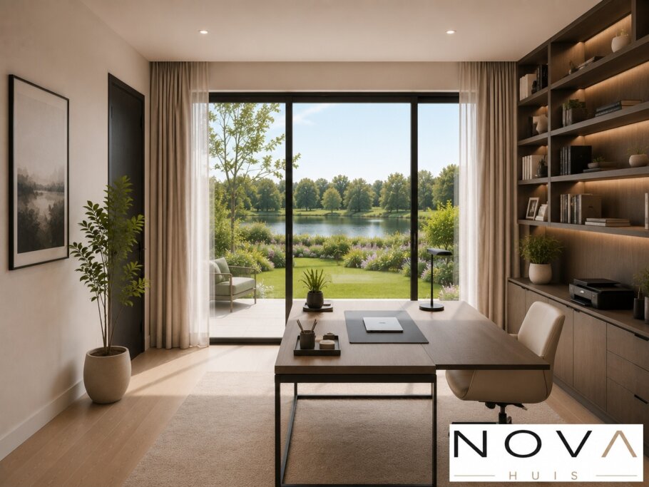 Modern interieur van kubistische villa K-377 met luxe leefruimten