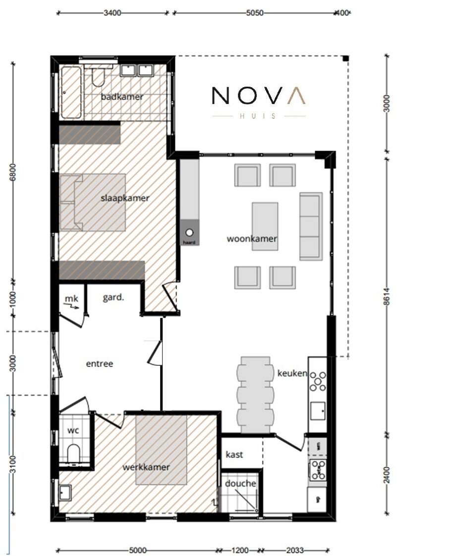 Plattegrond gelijkvloerse woning A-145 met mastersuite en overdekt terras