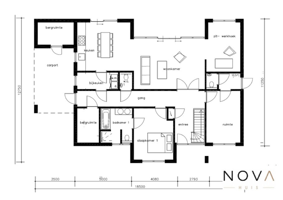 Plattegronden en indelingsmogelijkheden moderne kubistische villa K-377