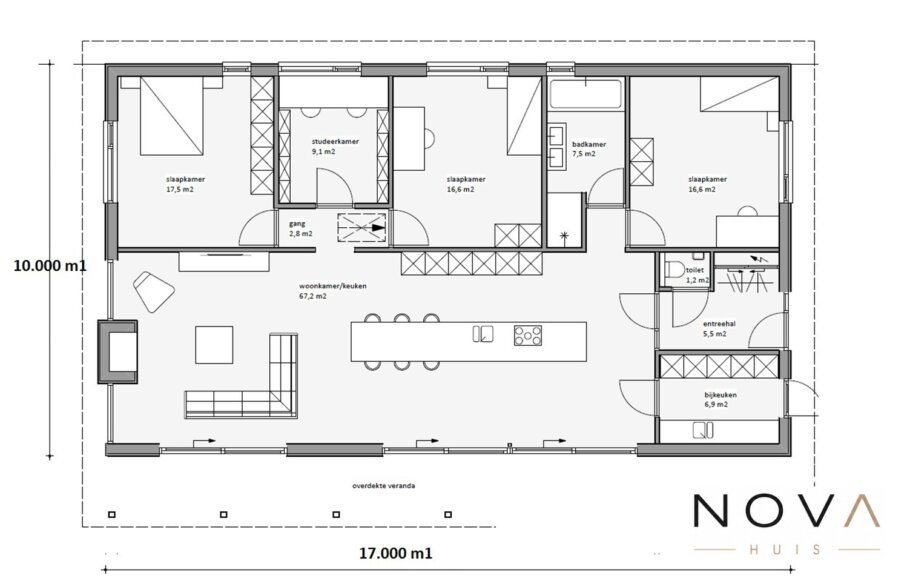 Moderne levensloopbestendige woning met zadeldak type A-136 van NOVA HUIS met alle woonfuncties op de begane grond