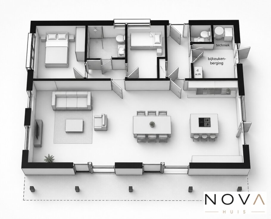 Moderne levensloopbestendige woning met zadeldak type A-136 van NOVA HUIS met alle woonfuncties op de begane grond