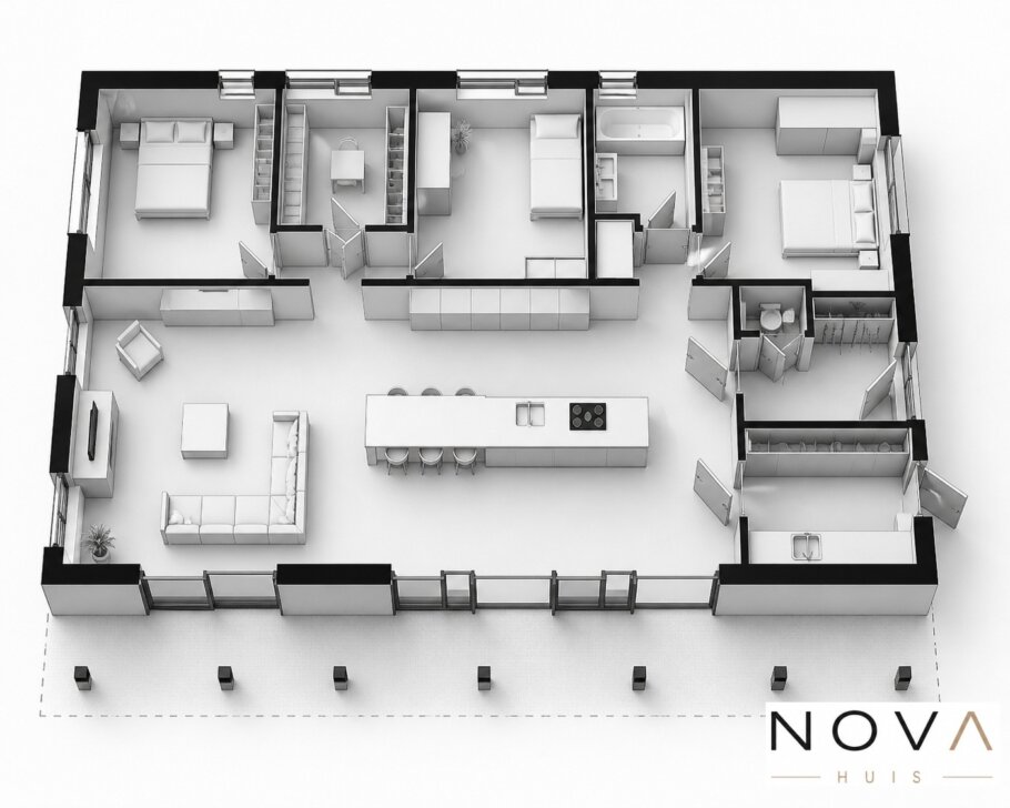 Moderne levensloopbestendige woning met zadeldak type A-136 van NOVA HUIS met alle woonfuncties op de begane grond