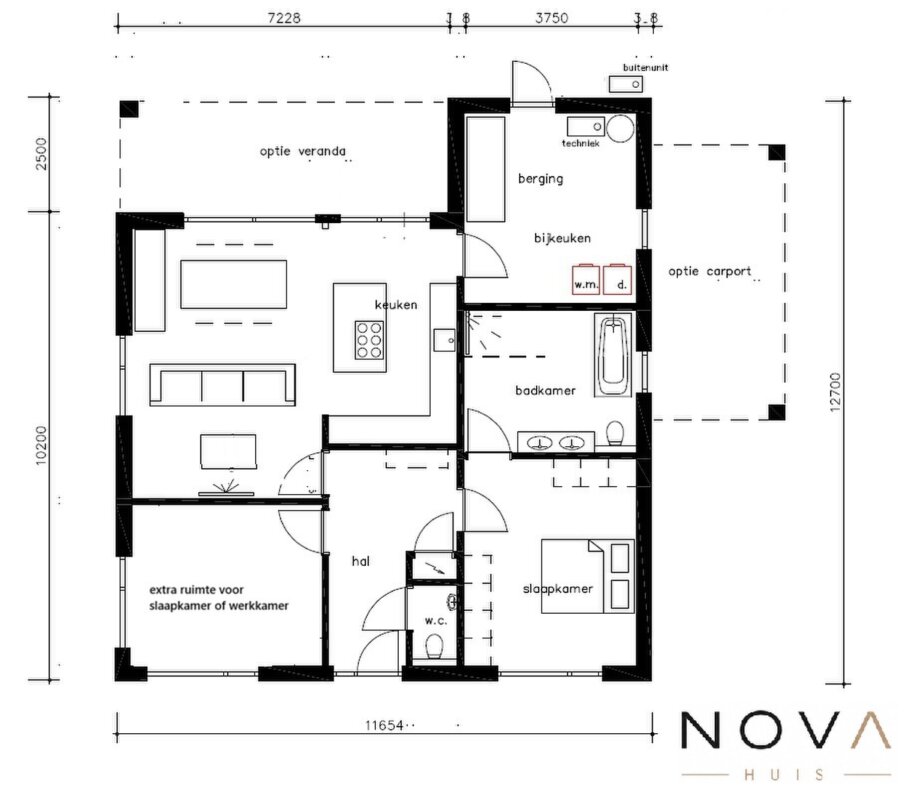 plattegronden en indelingen van ontwerp gelijkvloerse woning A-184