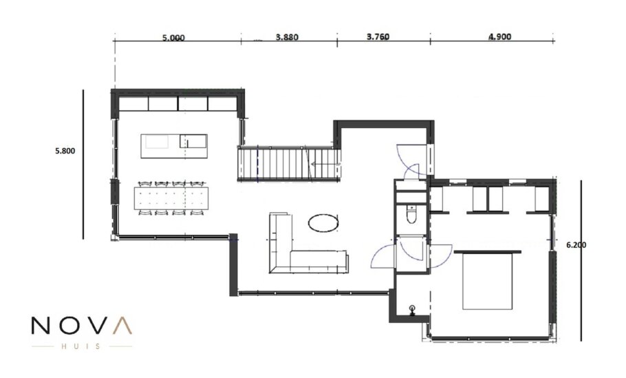 ontdek de plattegronden en indelingen van kubistische woning K-397 met slaapkamer beneden 