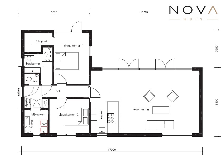 NOVAHUIS A162 duurzame bouw in staalframe  gelijkvloerse bungalow met plat dak