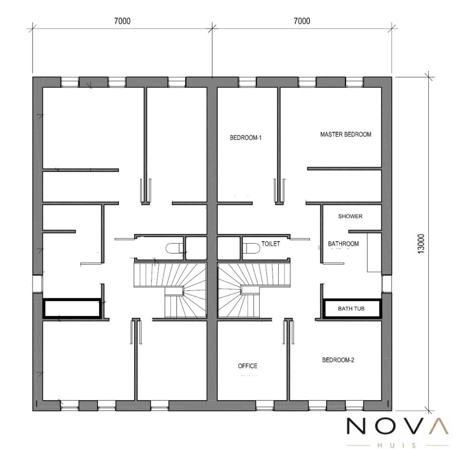 plattegronden en indelingen van geschakelde woningen TK-48 