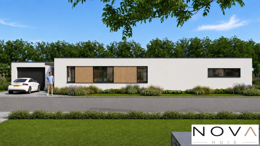 NOVAHUIS A162 duurzame bouw in staalframe  gelijkvloerse bungalow met plat dak