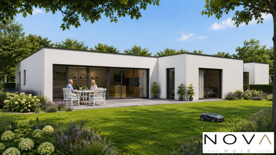 NOVAHUIS A162 duurzame bouw in staalframe  gelijkvloerse bungalow met plat dak
