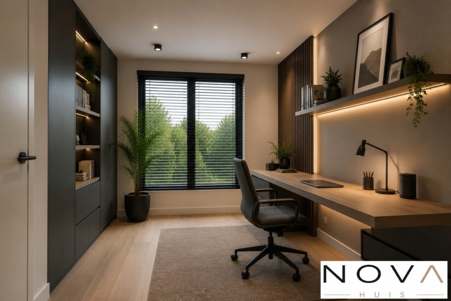 Modern interieur van de levensloopbestendige kubistische woning K-397 van NOVA HUIS