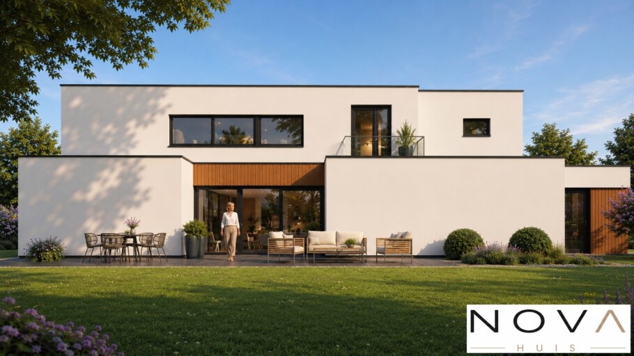 bekijk NOVA HUIS type 402 kubistische woning slaapkamer en badkamer beneden