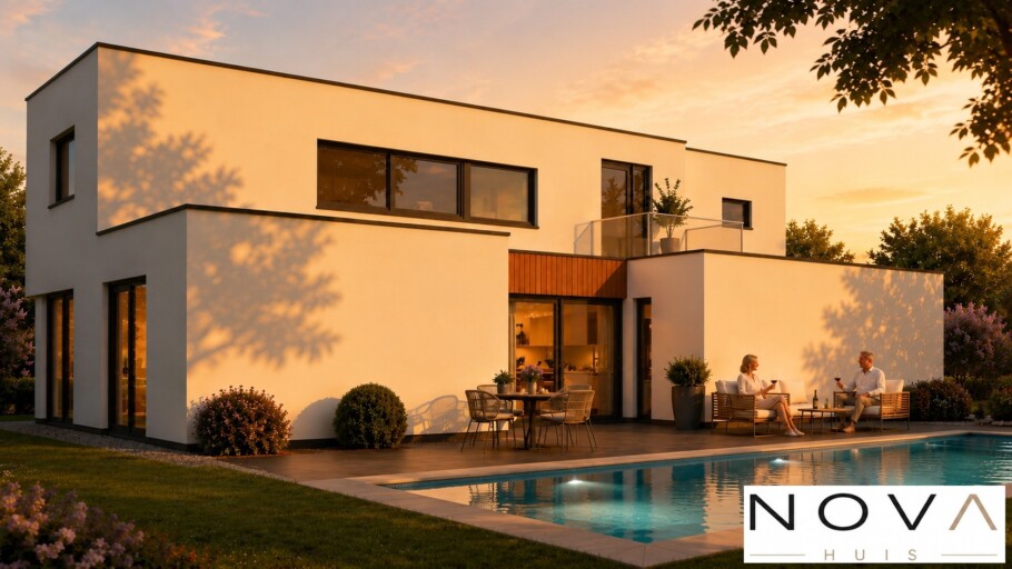 NOVA HUIS type 402 kubistische woning slaapkamer en badkamer beneden