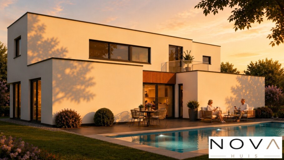 NOVA HUIS type 402 kubistische woning slaapkamer en badkamer beneden