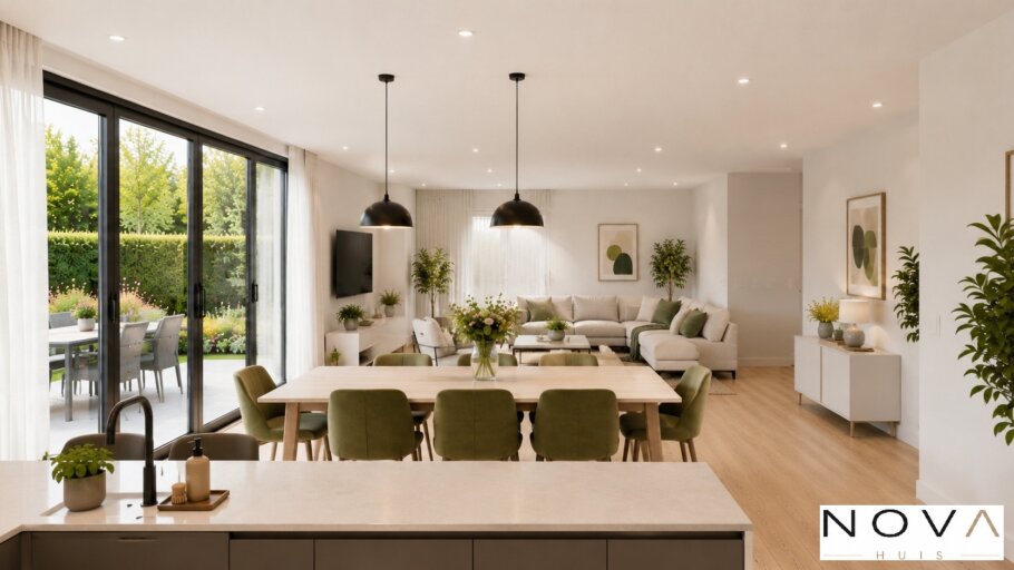 Modern interieur van levensloopbestendige designwoning met veel daglicht