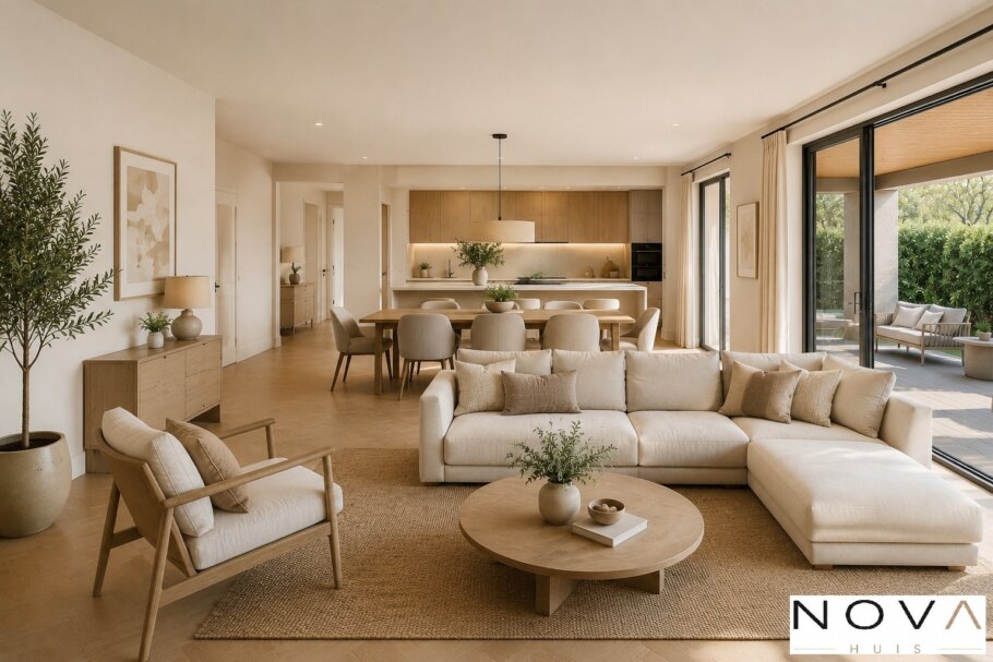 Modern interieur van levensloopbestendige designwoning met veel daglicht
